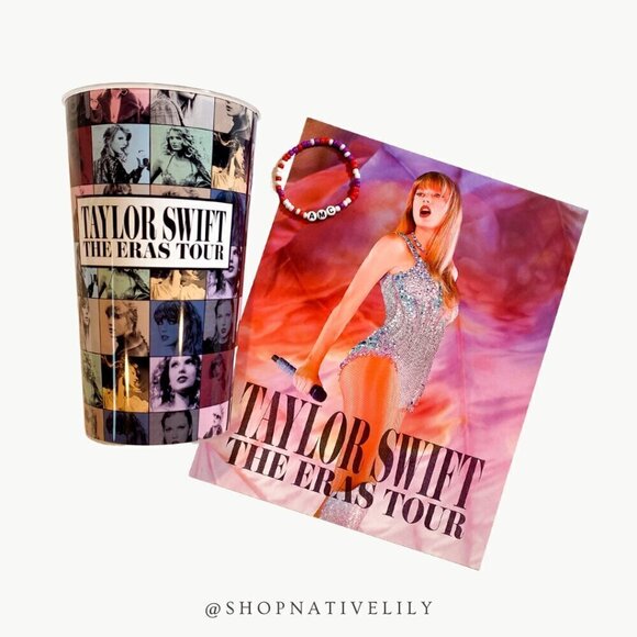 Taylor Swift Eras Tour Movie AMC Bundle Collectible Cup, Bracelet, & Poster - Picture 1 of 10